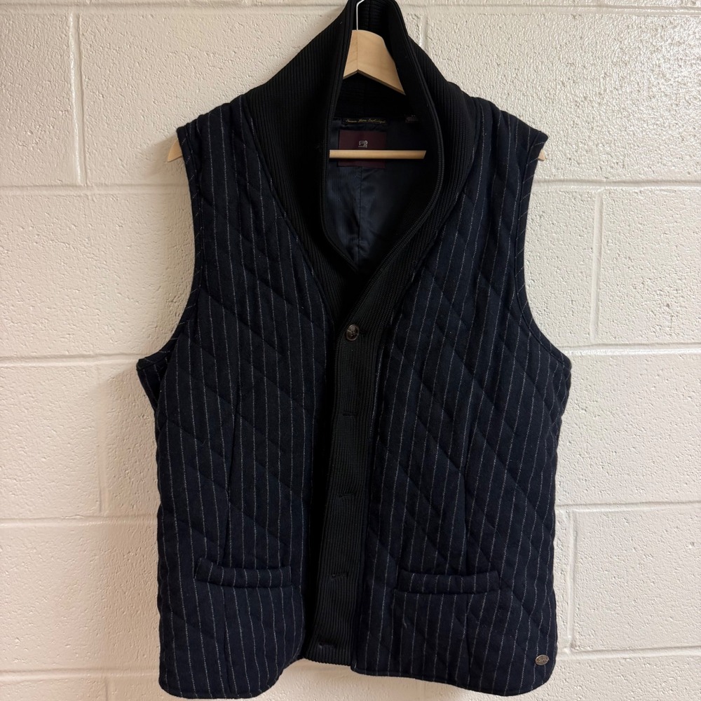 Scotch & Soda Mens Quilted Pinstripe Wool Blend Vest XL Black Navy Dark Academia